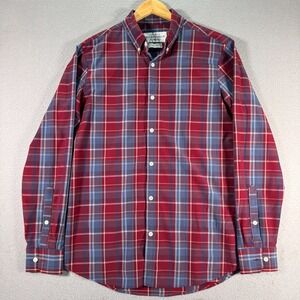 Mizzen + Main Button Down Shirt Mens Large Trim Fit Blue Red Plaid Classic USA